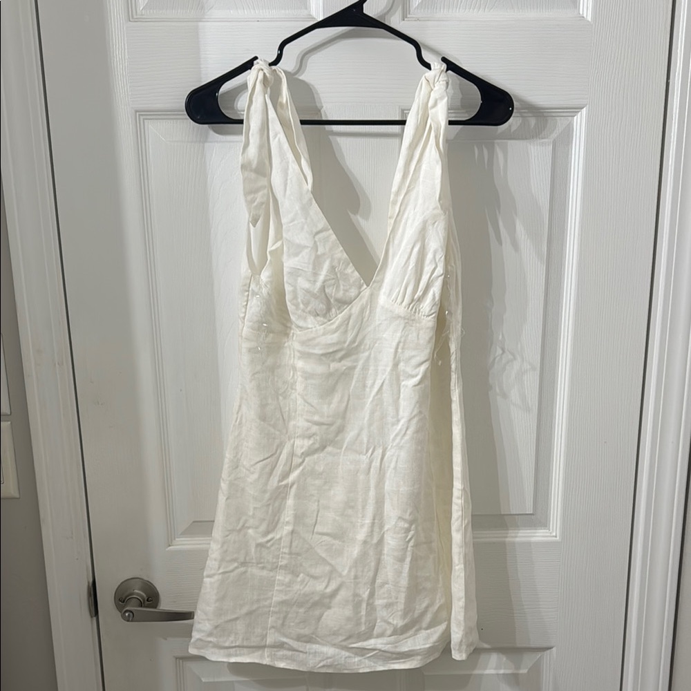 La Hearts plunge neck linen blend Mini Dress